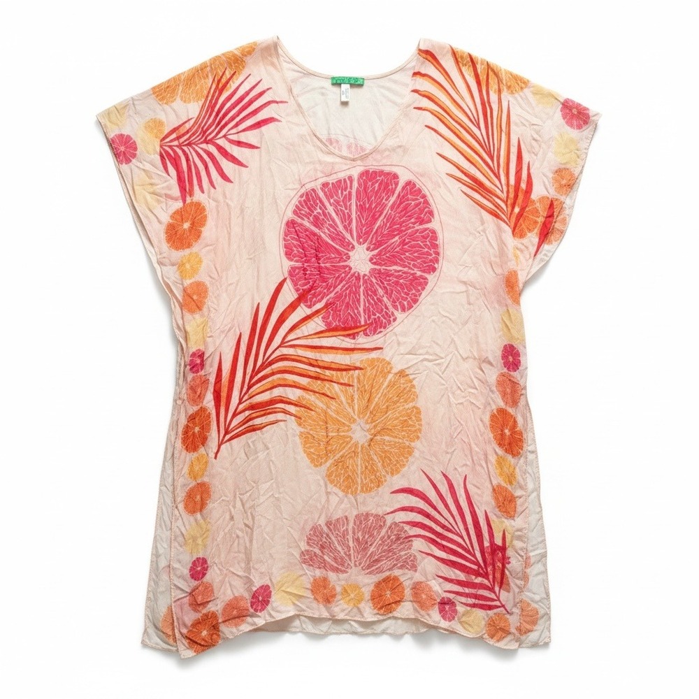 Gyal Bashy Citrus Palm Cover Up Dress OS Pink Orange Modal Resort Beach